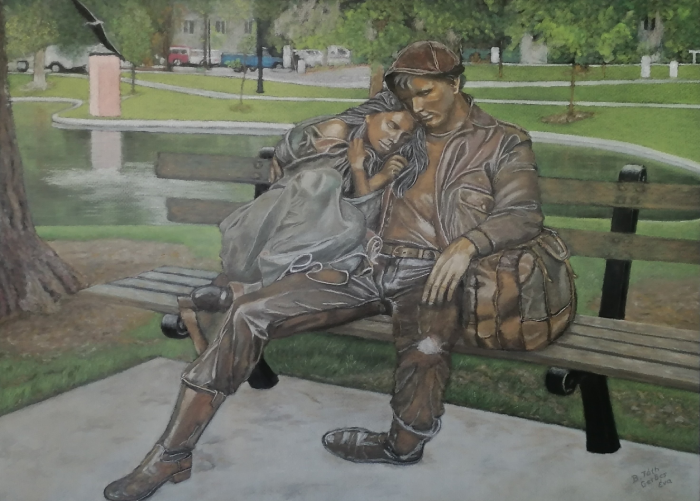 1.%20B.%20T%C3%B3th%20%C3%89va Indul%C3%A1s %28George%20Lundeen%20szobra%29 panpasztell 50x70 - ValdorArt