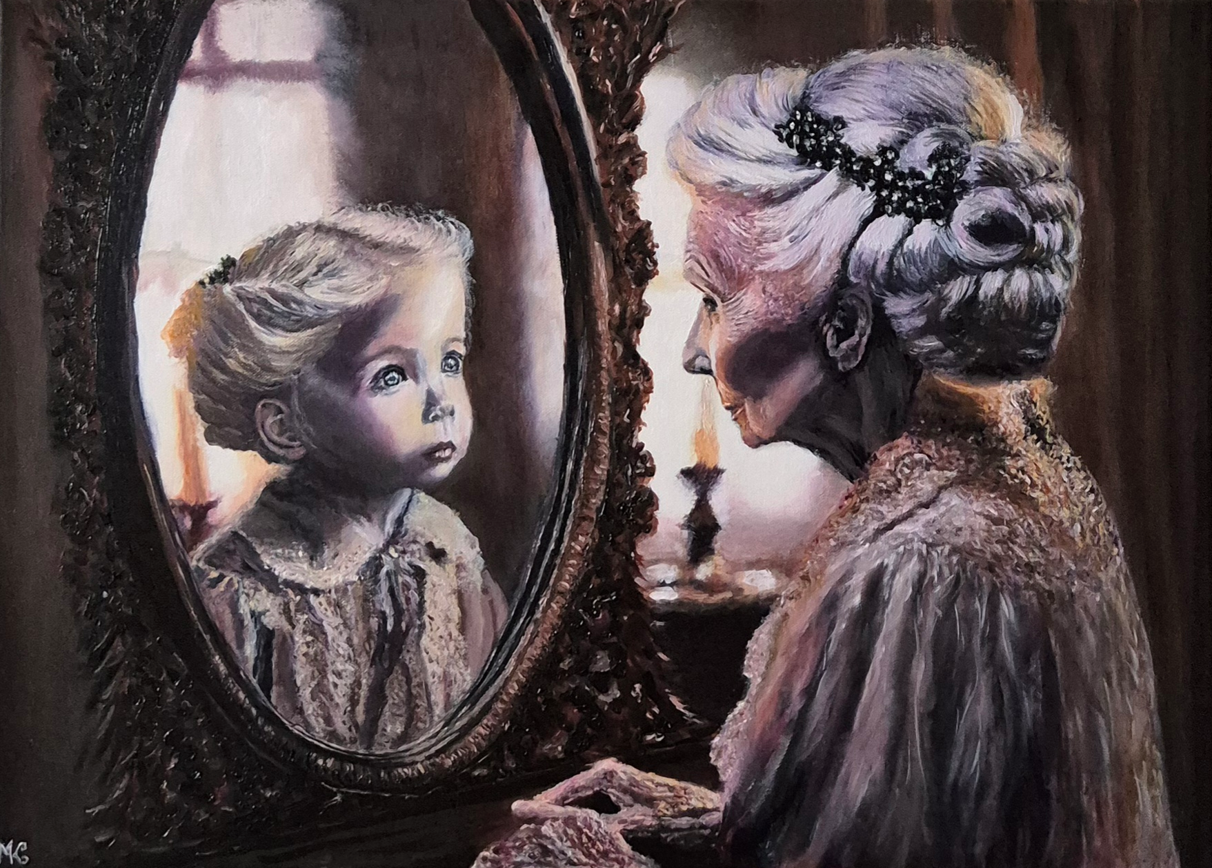 Klasterka%20Melinda4%20Az%20id%C5%91%20t%C3%BCkr%C3%A9ben%2070x50%20akril%20olaj - ValdorArt