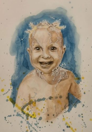 babaportre akvarellfestekkel valdor art - ValdorArt