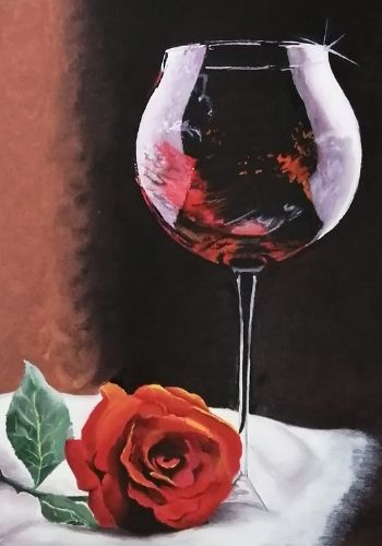 egy pohar bor rozsaval csendeletkep valdor art - ValdorArt