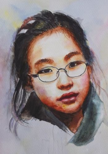 fiatal lany portre festmeny akvarellfestekkel valdor art - ValdorArt