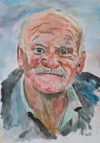 idos ferfi portre festmeny akvarellfestekkel valdor art - ValdorArt