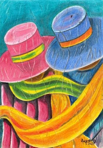 akvarell ceruza szines kalapos - ValdorArt