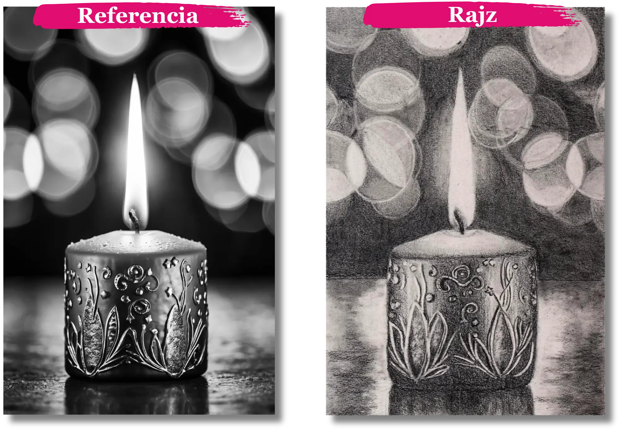 6 Grafit%20ceruz%C3%A1val%2C%20a%20gyertya%20vil%C3%A1gos%20r%C3%A9szei%20bev%C3%A9s%C3%A9ssel%20%C3%A9s%20elmos%C3%A1ssal.webp - ValdorArt