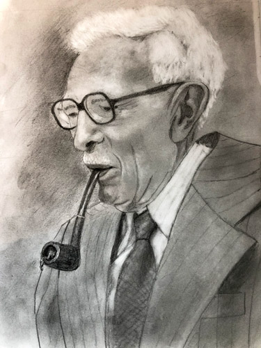 grafit portré pipázó emberről