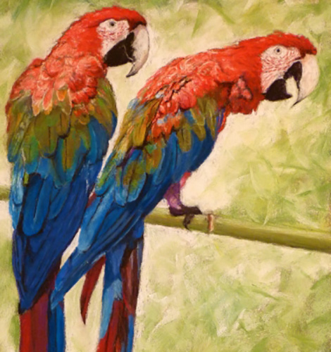 papagájok - pasztell festmény